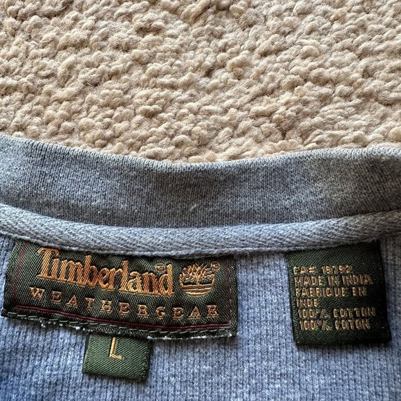 Timberland Sweater Mens Large *Stain* Crewneck Short Sleeve Grey Logo - Picture 3 of 10